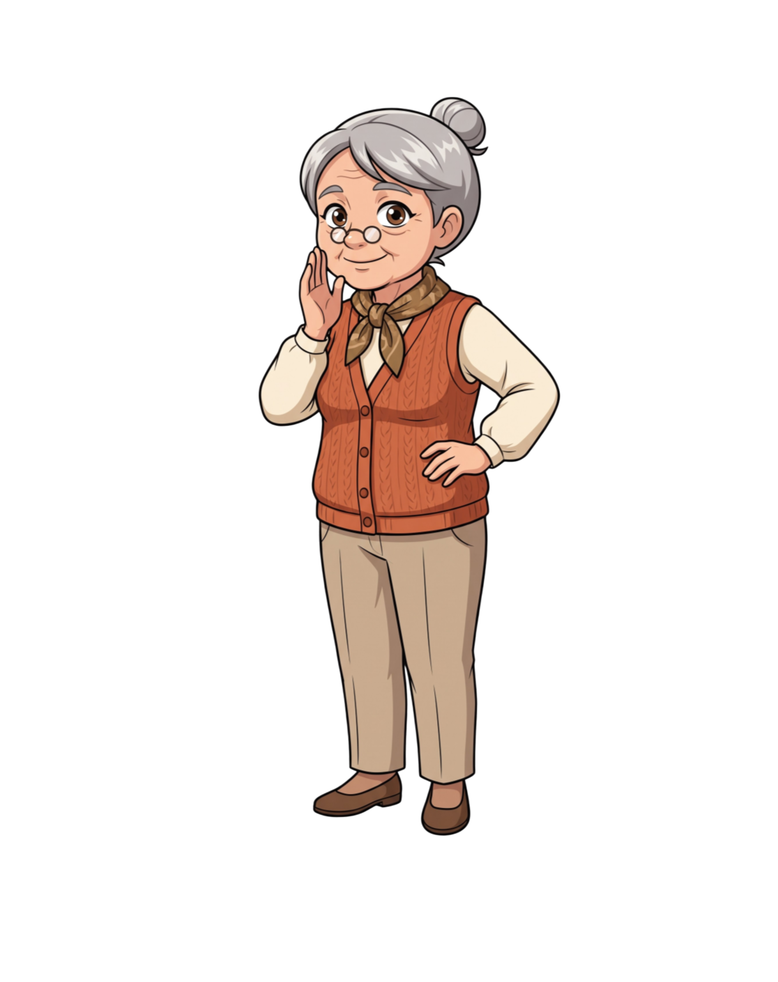 Illustration d'une grand-mère souriante, personnage de Mamie
